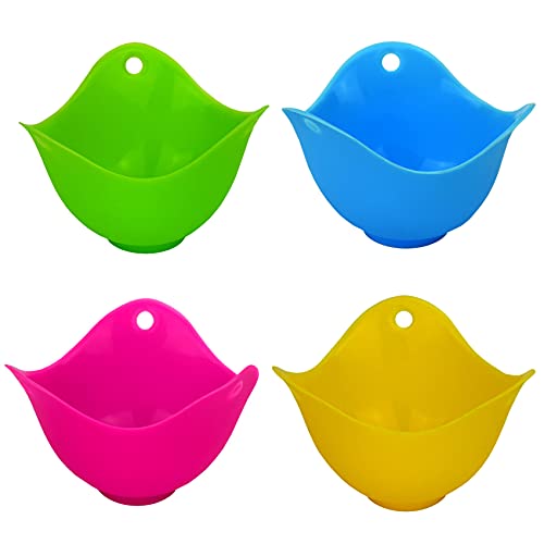 Egg Poacher Nonstick Silicone Egg Poaching Cup Poached Egg Cooker Egg Molds Cookware for Microwave Stovetop Premium 4PCS