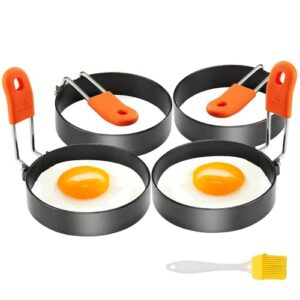 egg ring 4 packs 2.95 inch egg ring with anti-scald handle with oil brush nonstick coating breakfast tool for egg frying/shaping