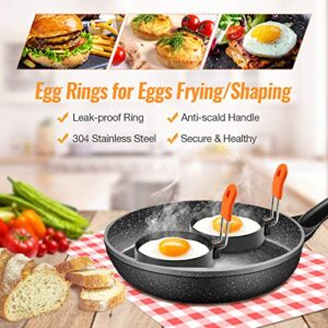 Egg Ring 4 Packs 2.95 Inch Egg Ring with Anti-scald Handle with Oil Brush Nonstick Coating Breakfast Tool for Egg Frying/Shaping