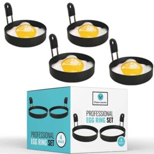 jordigamo professional 4 pack egg ring set for frying shaping eggs - round egg cooker rings for cooking - stainless steel non stick mold shaper circles for fried egg mcmuffin sandwiches