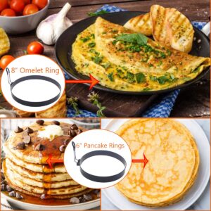 Upgrade Large 3 Packs Egg Rings for Griddle Frying Egg,8" Omelette Ring,6" Pancake Mold Ring,4" Griddle Egg Ring,Non-stick Stainless Steel Egg Rings Anti-scalding Grill with Oil Brush & Egg Separator