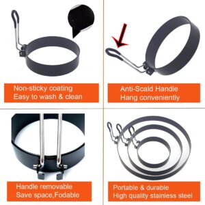 Upgrade Large 3 Packs Egg Rings for Griddle Frying Egg,8" Omelette Ring,6" Pancake Mold Ring,4" Griddle Egg Ring,Non-stick Stainless Steel Egg Rings Anti-scalding Grill with Oil Brush & Egg Separator