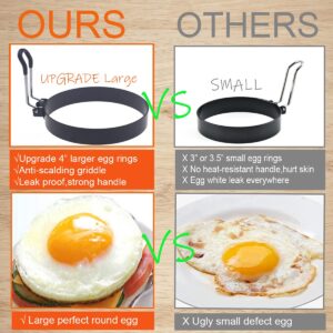 Upgrade Large 3 Packs Egg Rings for Griddle Frying Egg,8" Omelette Ring,6" Pancake Mold Ring,4" Griddle Egg Ring,Non-stick Stainless Steel Egg Rings Anti-scalding Grill with Oil Brush & Egg Separator