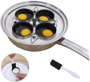 4 cups egg poacher pan - stainless steel poached egg cooker – induction cooktop egg poachers cookware set with 4 nonstick large pfoa free egg poacher cups and silicone spatula