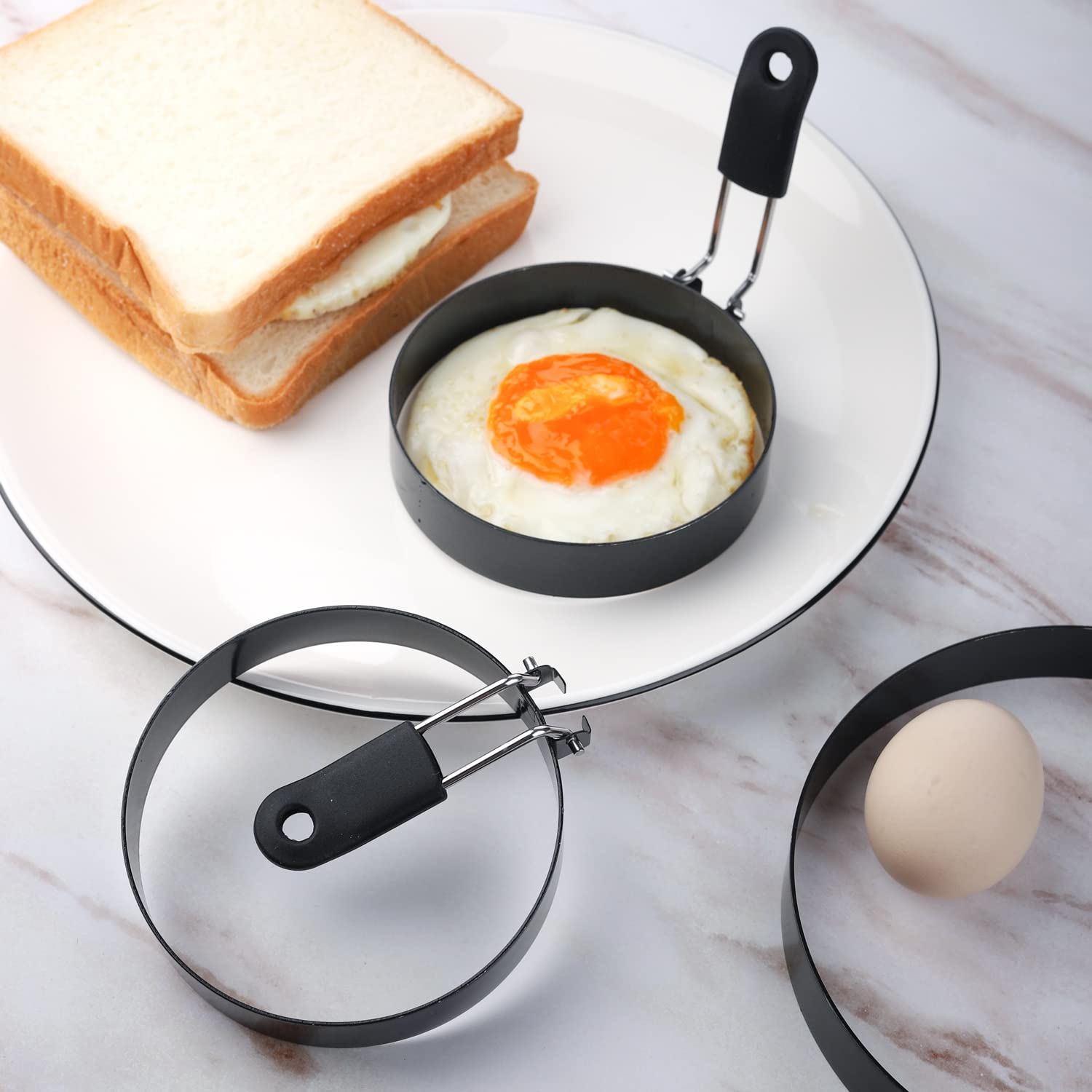 Egg Rings 4 Pcs Large 6" Pancake Mold And 4 Pcs 3.5" Fried Egg Mold Stainless Steel Nonstick Egg Ring for Frying Eggs And Muffins