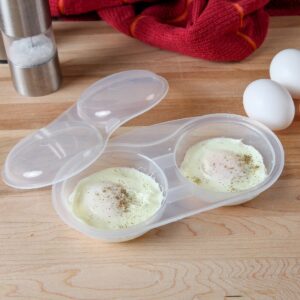 home-x - microwave egg poacher, easy-to-use dishwasher-safe poached egg maker for fast, low-calorie breakfasts, lunches and dinner, cooks two eggs at once
