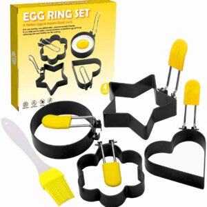 Egg Ring for Frying Eggs, Stainless Steel Egg Cooking Rings with Anti-scald Handle, Non-stick Egg Shaper Molds for Omelet, Breakfast Tool for Pancake, Sandwich Burger, Crumpet Ring–4 Different Shapes