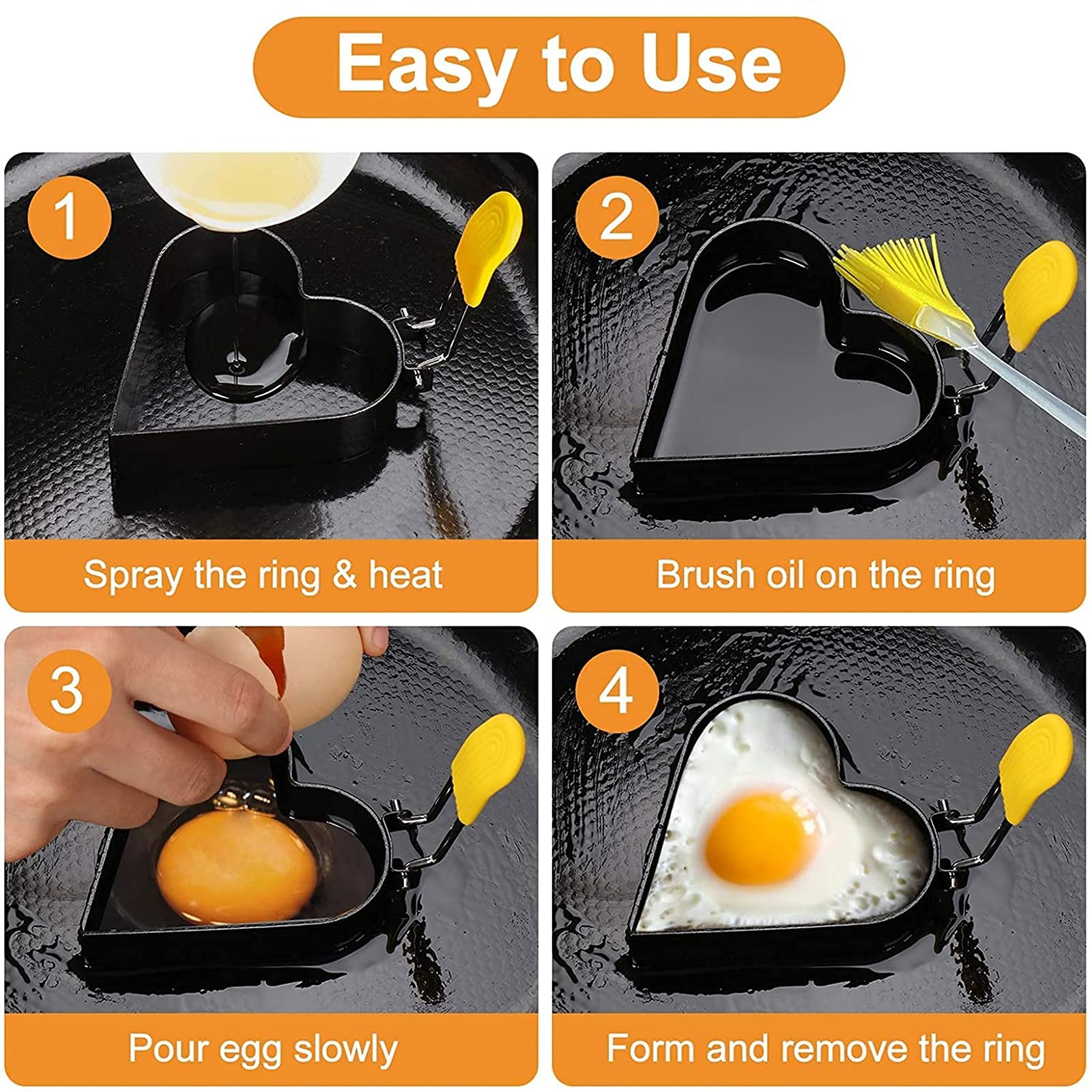 Egg Ring for Frying Eggs, Stainless Steel Egg Cooking Rings with Anti-scald Handle, Non-stick Egg Shaper Molds for Omelet, Breakfast Tool for Pancake, Sandwich Burger, Crumpet Ring–4 Different Shapes