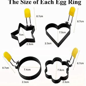 Egg Ring for Frying Eggs, Stainless Steel Egg Cooking Rings with Anti-scald Handle, Non-stick Egg Shaper Molds for Omelet, Breakfast Tool for Pancake, Sandwich Burger, Crumpet Ring–4 Different Shapes