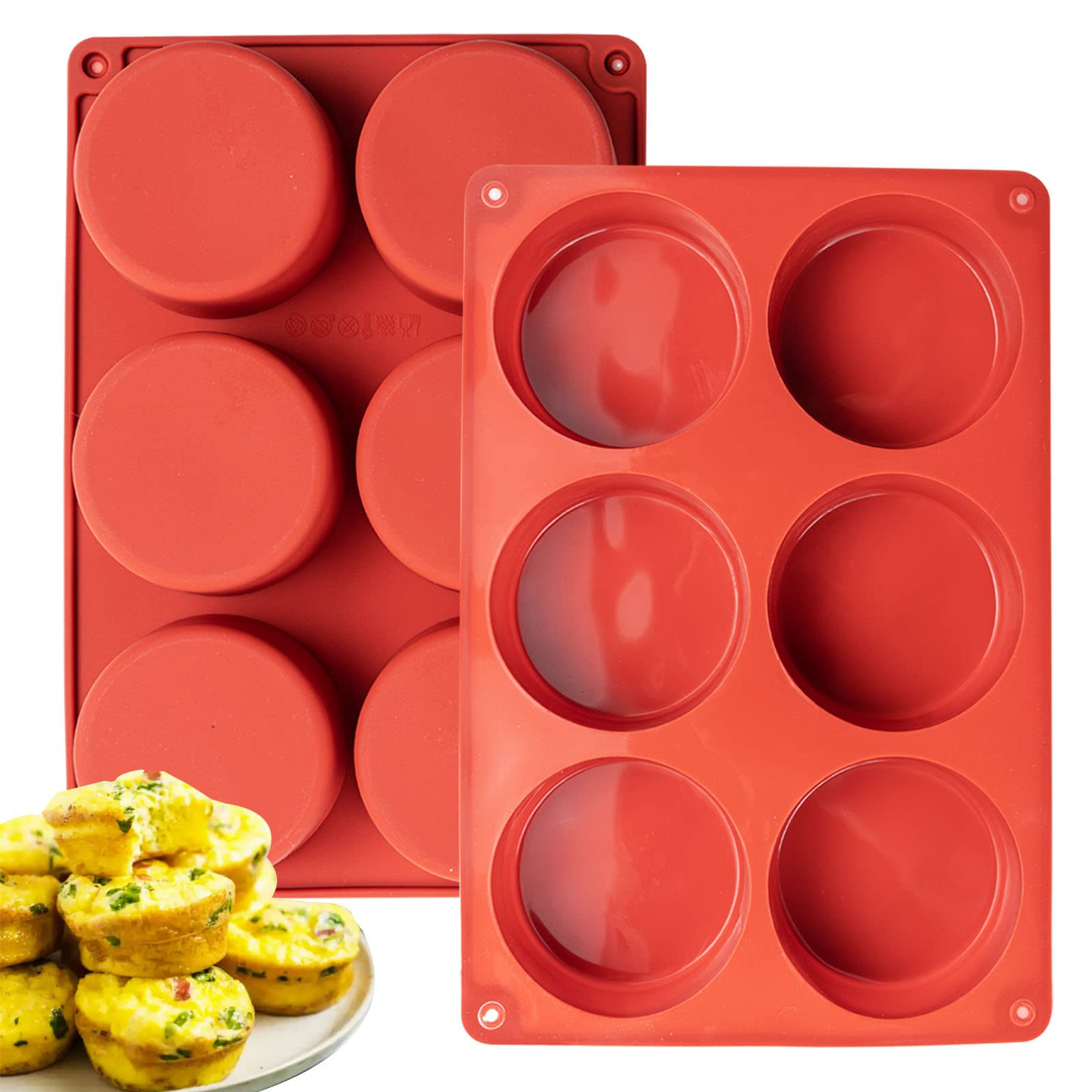 Silicone Egg Molds Frittata Pan, 2 Pack Starbuc Egg Bites Molds Deep 3 Inch Dash Silicone Egg Cups Sous Vide Egg Mold Round Rolls Molds for Egg Breakfast Sandwiches Omelets Dinner Rolls Baking