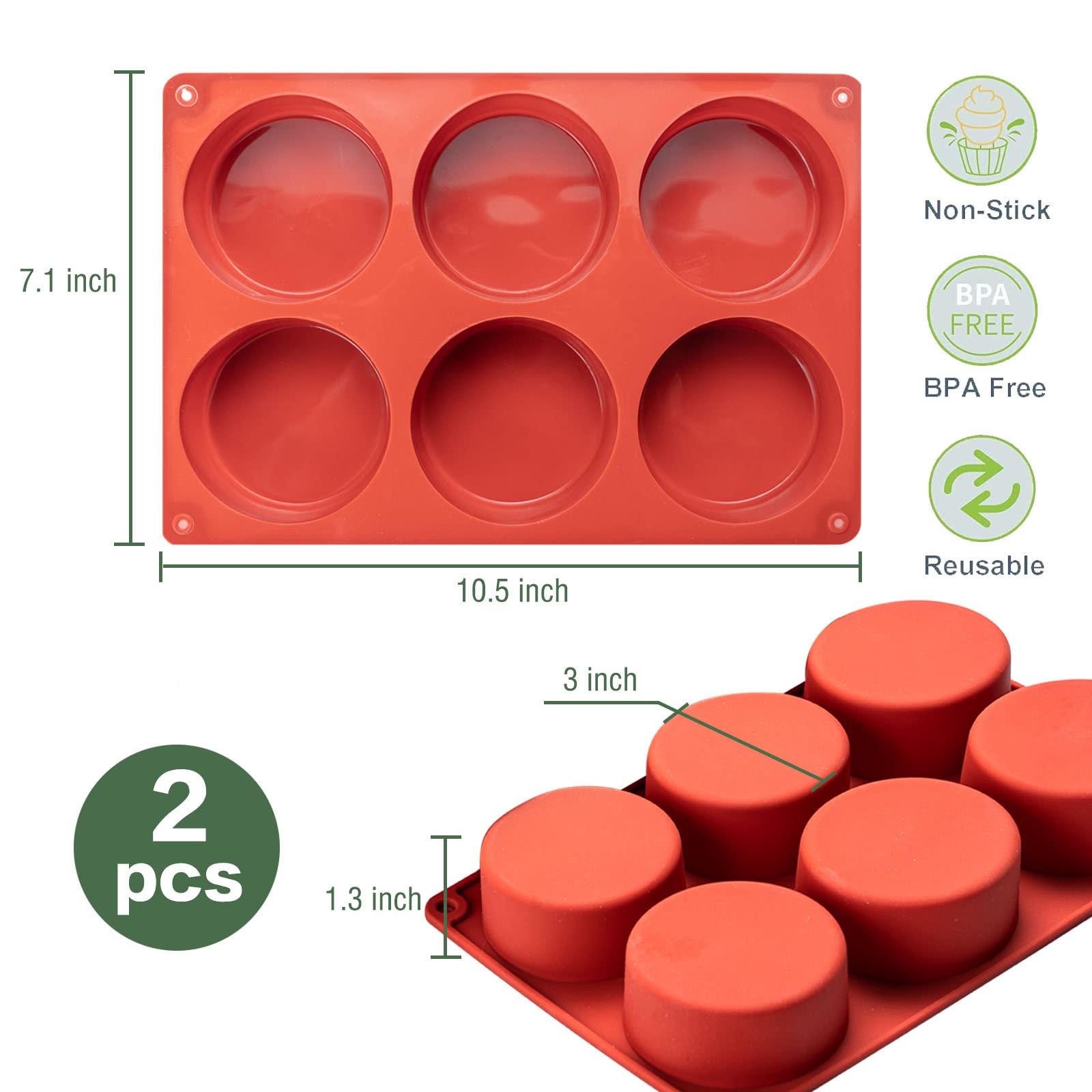 Silicone Egg Molds Frittata Pan, 2 Pack Starbuc Egg Bites Molds Deep 3 Inch Dash Silicone Egg Cups Sous Vide Egg Mold Round Rolls Molds for Egg Breakfast Sandwiches Omelets Dinner Rolls Baking