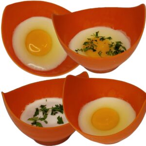 egg poacher cup for microwave or stovetop non-stick - heat-resistant durable food grade quality silicone poached egg cooker bpa free egg poaching cups with stable base pack of 4 free e-book