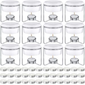 60 pcs ceramic butter warmers set, include 12 pcs butter warmers for seafood butter melter with stands, 48 pcs tea light candles food warmer candle for fondue chocolate dishwasher microwave oven safe
