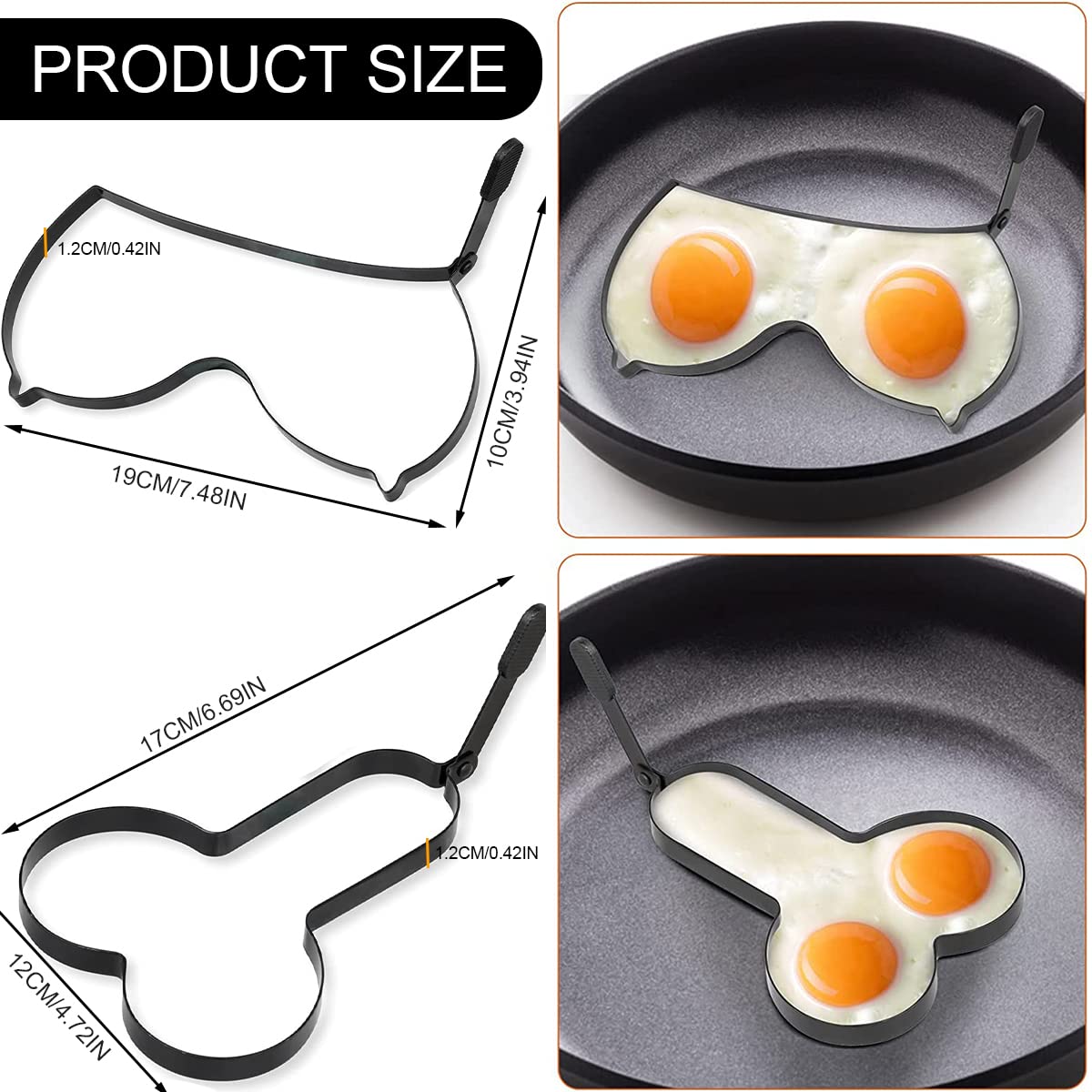 GUAGLL 2PCS Funny Egg Pancake Cooking Tool，Stainless Steel DIY Kitchen Egg Fried Mould with Handle (Shape A+B)