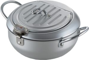 yoshikawa sj1024 tempura pot 7.9 inches (20 cm), gas fire, induction compatible, made in japan, with thermometer and lid