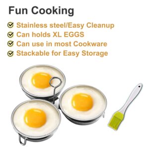 Stainless Steel Egg Poacher, Perfect Poached Egg Maker, Round Egg Cooker Rings For Breakfast Cooking Tool 3 Poached Egg Cups