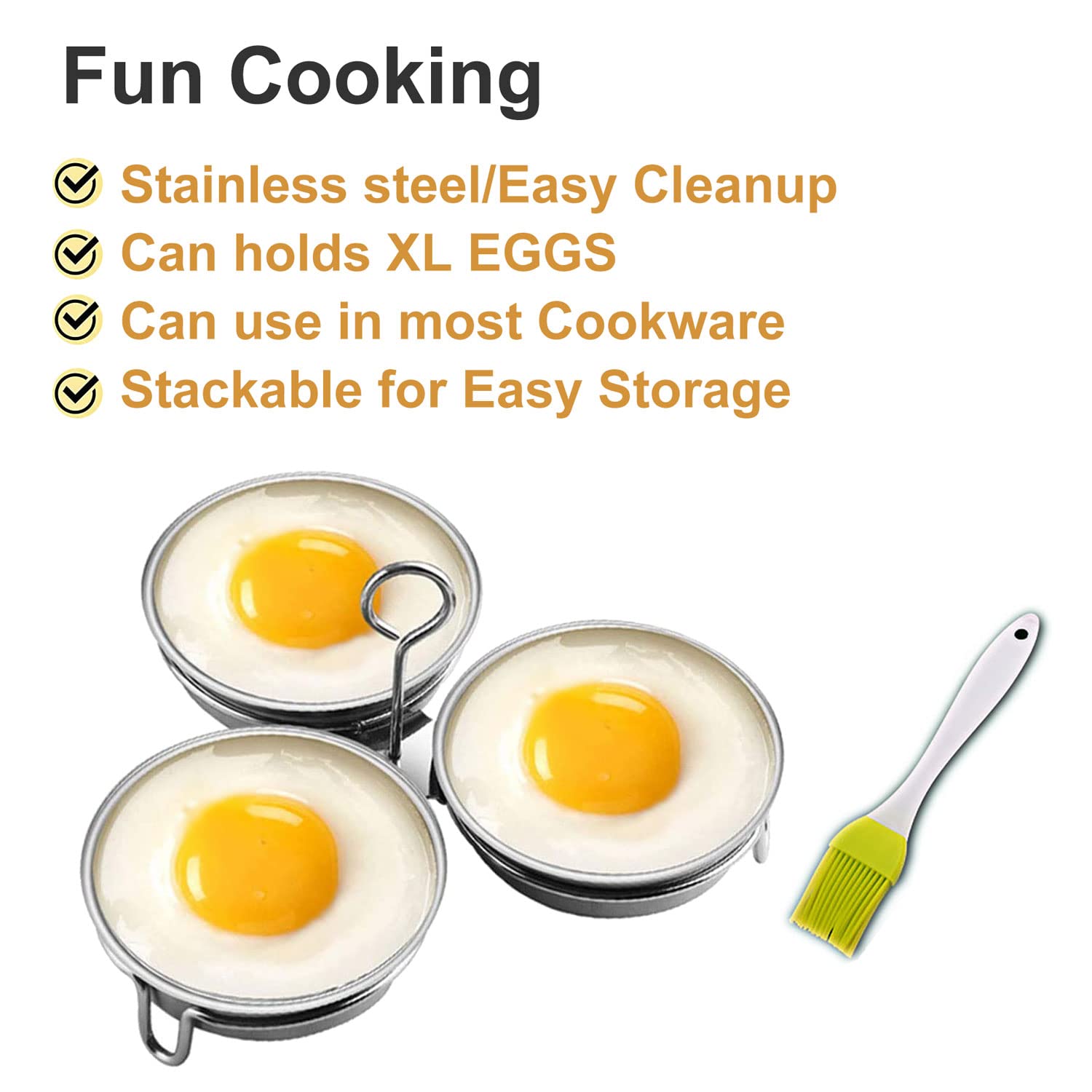 Stainless Steel Egg Poacher, Perfect Poached Egg Maker, Round Egg Cooker Rings For Breakfast Cooking Tool 3 Poached Egg Cups