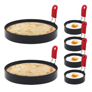 ESCULTORA 6PCS Pancake Ring, Cooking Rings, Nonstick Black Coated Metal Egg Ring with Anti-scald Handle for Griddle, DIY Sandwich Eggs, English Muffin, Pancakes, Burger, Breakfast