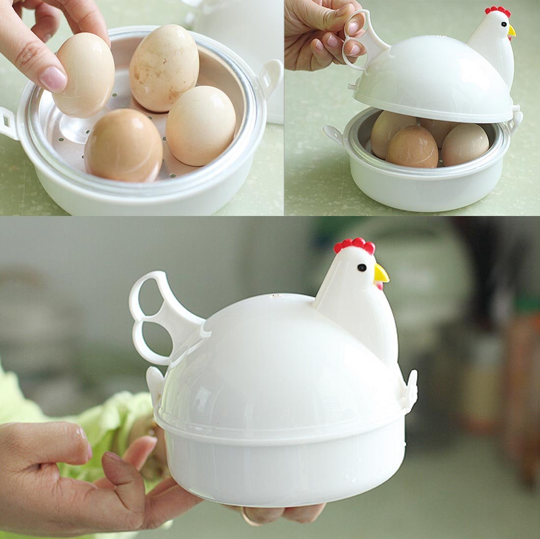 Mochiglory Chicken Shape Microwave Egg Poacher 4 Eggs Boiler Steamer