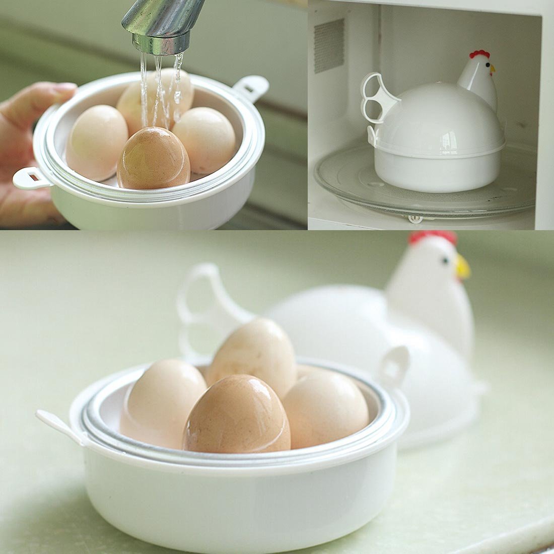 Mochiglory Chicken Shape Microwave Egg Poacher 4 Eggs Boiler Steamer