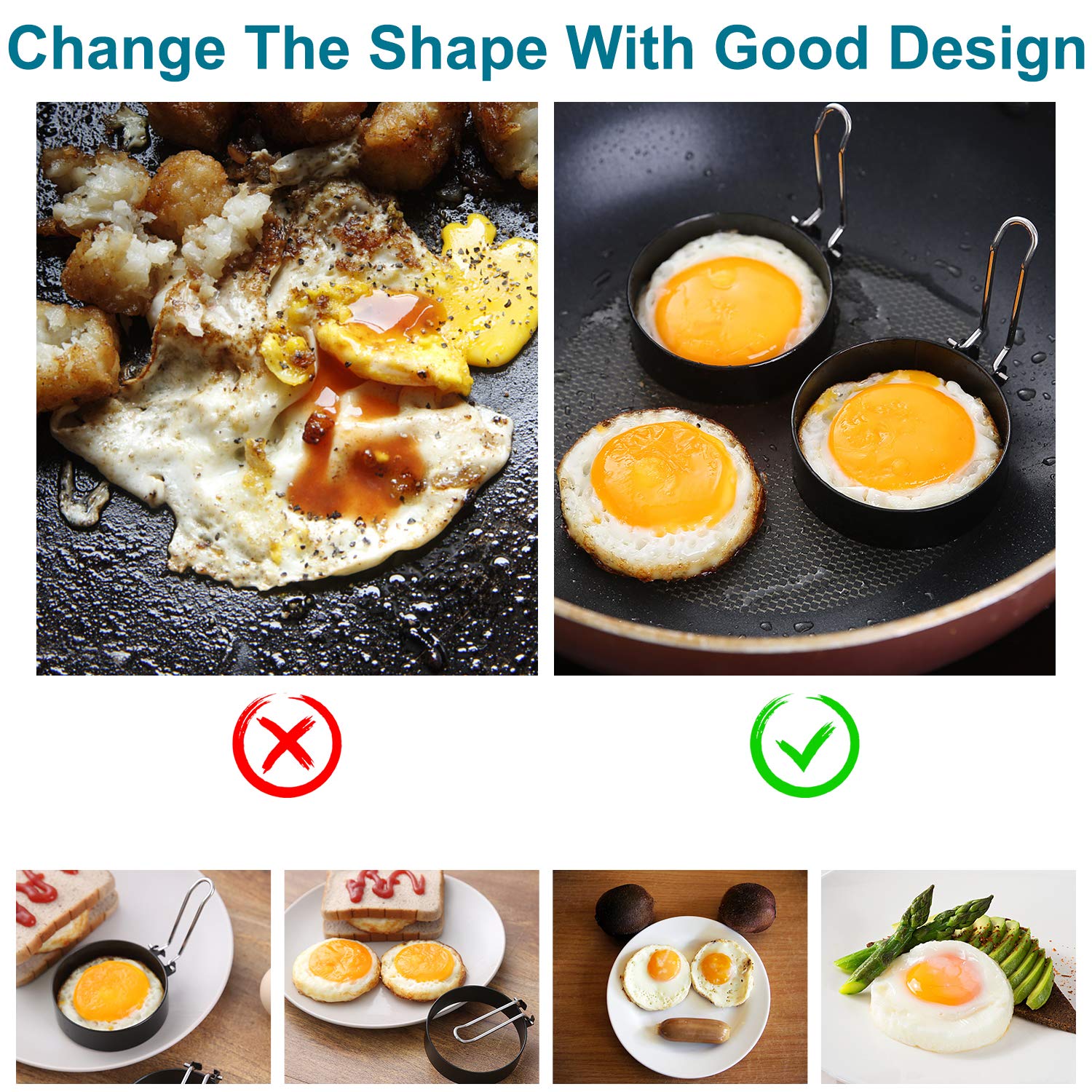 YukaBa Egg Ring, Professional Non Stick Egg Rings, Egg Make Molds, Round Pancake Mold, Stainless Steel Breakfast Household Mold Tool Cooking for Frying Egg Mcmuffin Sandwiches, Egg Mold, 2pcs