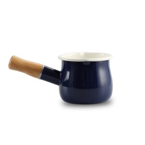 farcady 0.6qt mini enamel milk pot insulated wooden handle 2 pour spouts small food warmer cute saucepan(d015,blue) …