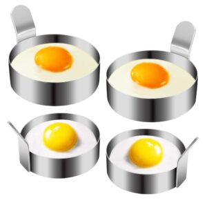 egg ring, stainless steel omelet mold non stick pancake ring mold for frying egg, egg circles for griddle (2 sizes, 4 pack)