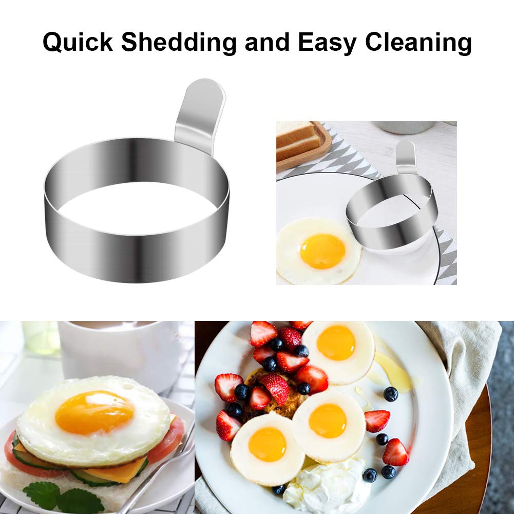 Egg Ring, Stainless Steel Omelet Mold Non Stick Pancake Ring Mold for Frying Egg, Egg Circles for Griddle (2 Sizes, 4 Pack)