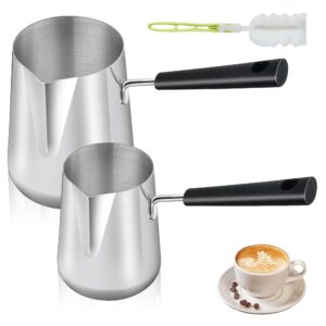 elesunory set of 2 milk warmer pot, 11.83oz/30.43oz turkish coffee pot, stainless steel butter warmer with pouring spout, butter warmer pot for making coffee, butter, milk and chocolate