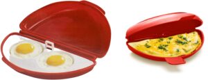 microwave omelet maker + egg poacher all in one dish on the go quick n easy breakfast bpa free plastic, red