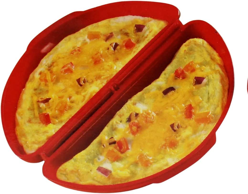 Microwave Omelet Maker + Egg Poacher All In One Dish On The Go Quick N Easy Breakfast BPA Free Plastic, Red