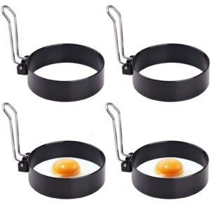 egg ring, round professional pancake mold, egg cooker rings for cooking, stainless steel non stick round egg ring mold for fried egg, pancakes, sandwiches 4pcs (4 pcs)