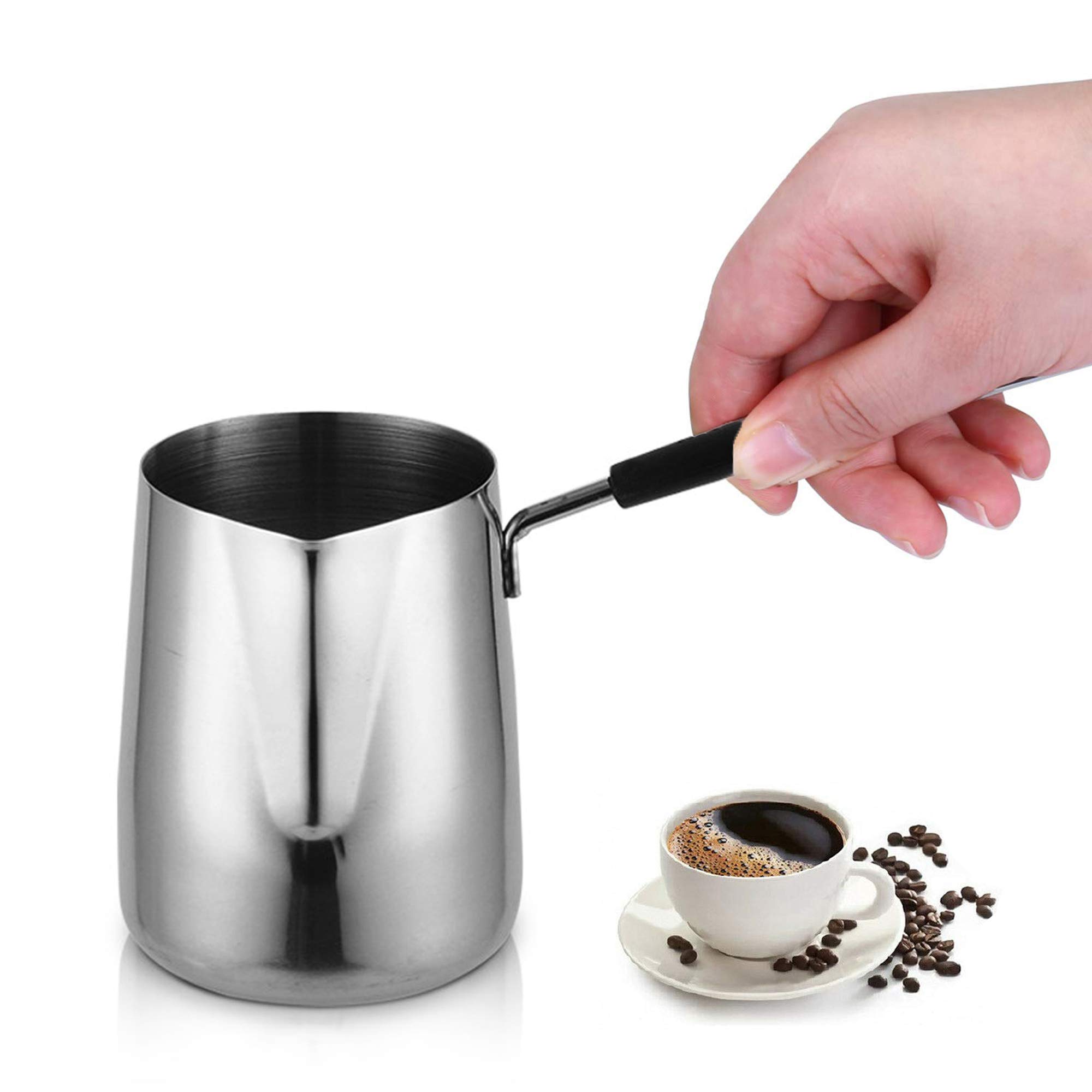 600ML/20oz Turkish Coffee Pot – 304 Stainless Steel Coffee and Butter Warmer, Premium Milk Warmer and Milk Pot with Spout