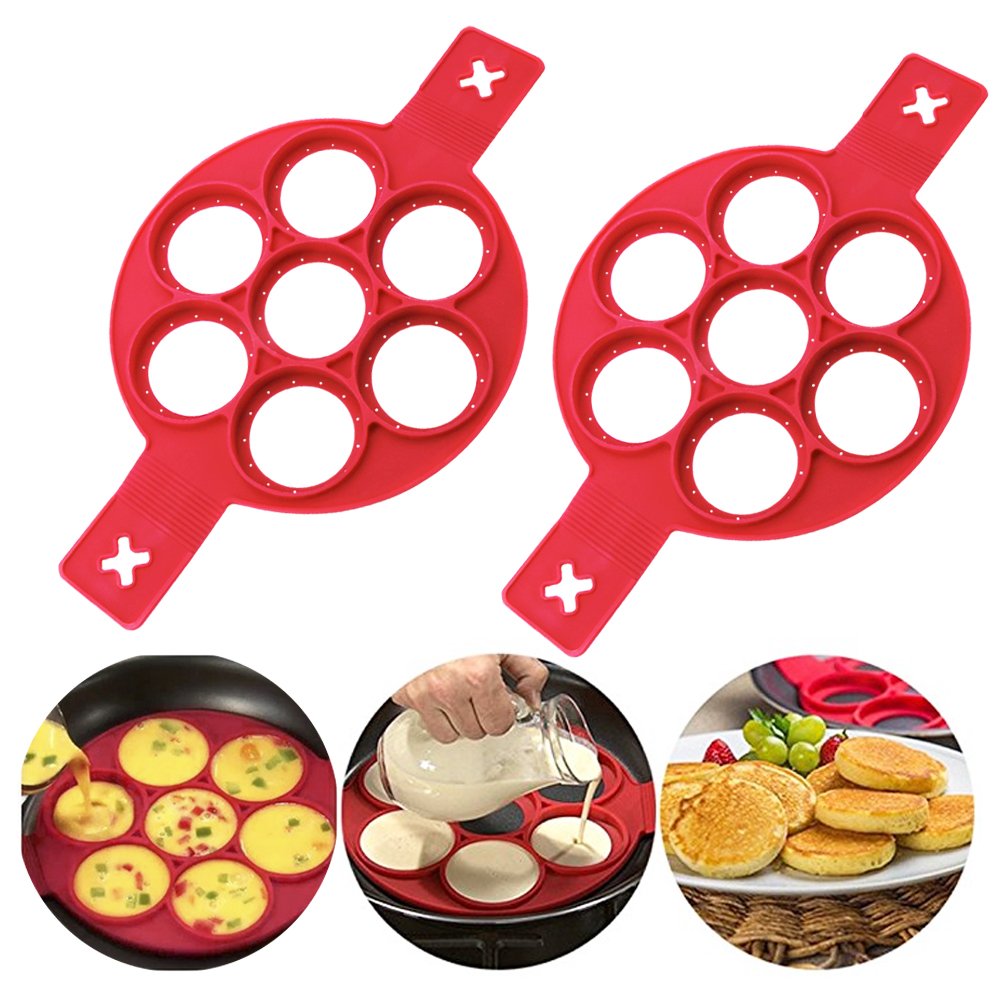 Flip Cooker Pancakes Mold - Silicone Pancake Molds 7 Circles Reusable Non Stick Egg Mold Ring pancake Maker - 2019 New Version