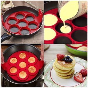 Flip Cooker Pancakes Mold - Silicone Pancake Molds 7 Circles Reusable Non Stick Egg Mold Ring pancake Maker - 2019 New Version