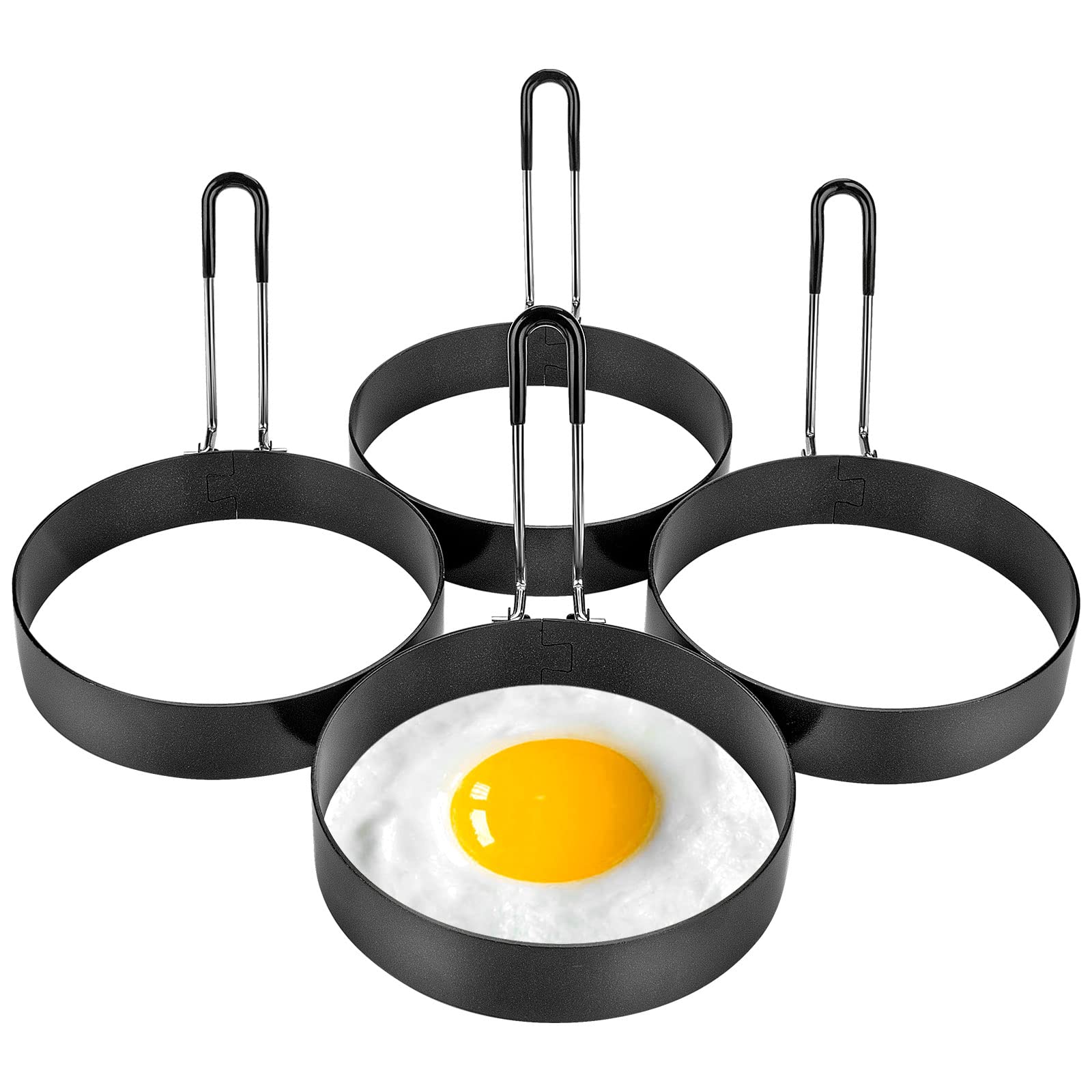 4 Pack Egg Ring, Stainless Steel Round Egg Cooking Rings Non-Stick Frying Egg Maker Molds, 4inch/10cm Egg Ring