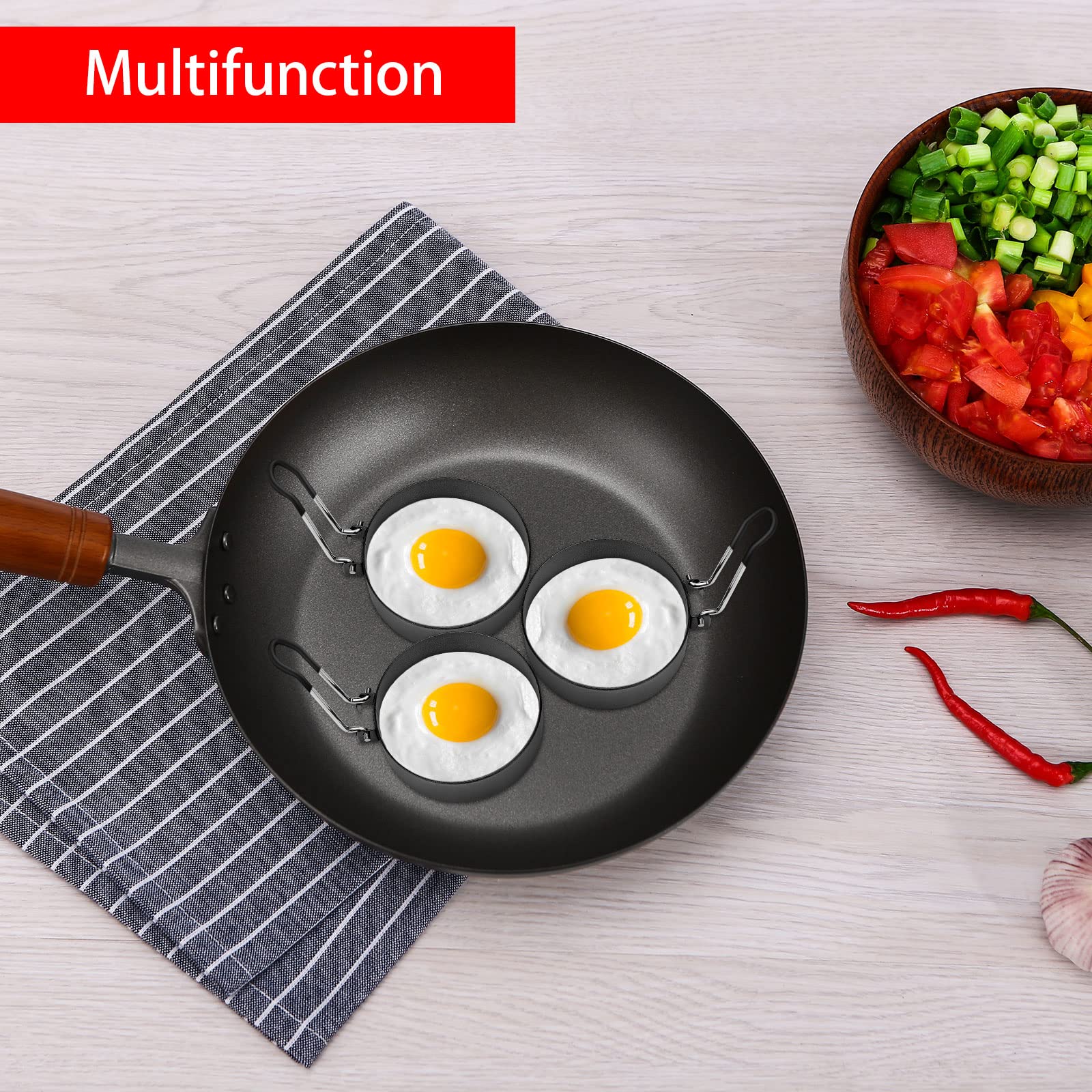 4 Pack Egg Ring, Stainless Steel Round Egg Cooking Rings Non-Stick Frying Egg Maker Molds, 4inch/10cm Egg Ring