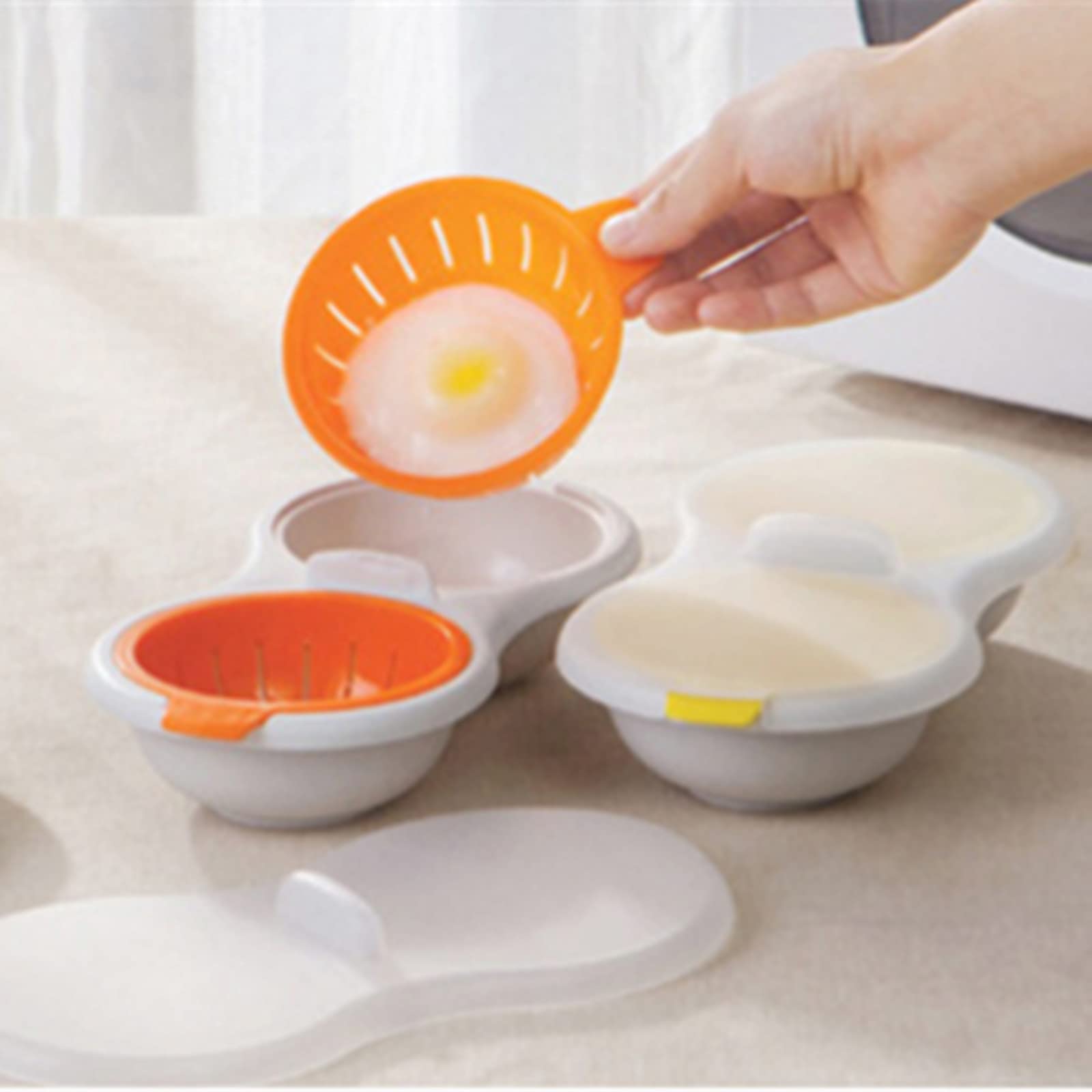 2 Pieces of Microwave Oven Double Cup Egg Cooker, Kitchen Cooking Food Grade Boiled Poached Egg Drain Gadget