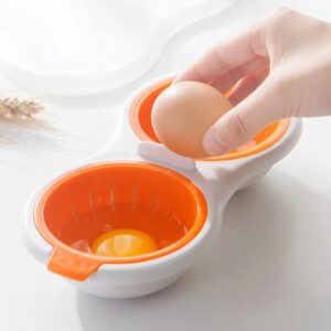 2 Pieces of Microwave Oven Double Cup Egg Cooker, Kitchen Cooking Food Grade Boiled Poached Egg Drain Gadget