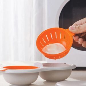 2 Pieces of Microwave Oven Double Cup Egg Cooker, Kitchen Cooking Food Grade Boiled Poached Egg Drain Gadget