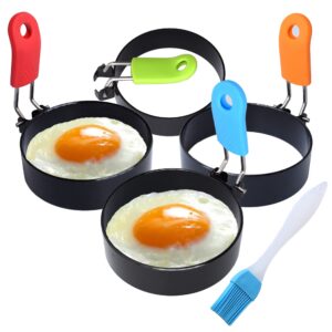 chewarelly 4 pack egg ring for frying eggs stainless steel egg mould cooking rings for fried egg, shaping egg, muffins, pancakes
