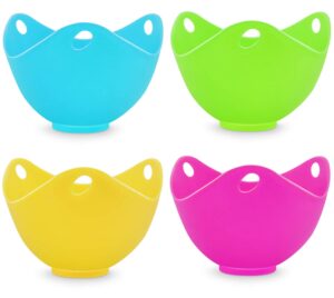 poached egg cup pack of 4,silicone egg poacher cups with ring standers,eggs poaching cups for stovetop or microwave egg cooking, easy release and cleaning - bpa free,stove top and dishwasher safe