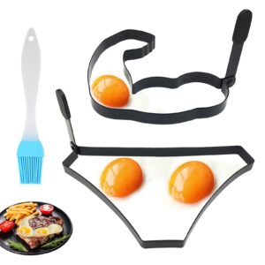 2-pack funny egg fryer, egg fryer, funny egg pancake cooking tool with foldable handle, professional non-stick egg ring with 1 silicone basting brush, foldable handle to save space