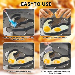 2-Pack Funny Egg Fryer, Egg Fryer, Funny Egg Pancake Cooking Tool with Foldable Handle, Professional Non-Stick Egg Ring with 1 Silicone Basting Brush, Foldable Handle To Save Space