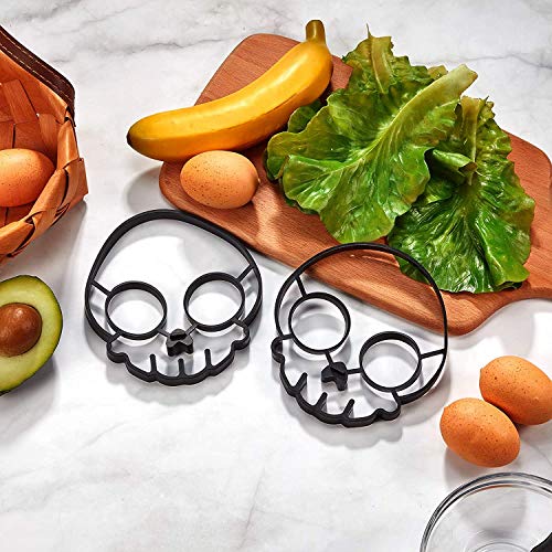 SFASTER Halloween Silicone Egg Mold, Skull Silicone Egg Mold, Breakfast Omelet Mold, Silicone Egg Pancake Ring Shaper, Egg Frying Mold Cooking Tools for DIY Kitchen Accessories (2 Pack)