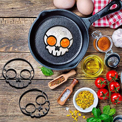 SFASTER Halloween Silicone Egg Mold, Skull Silicone Egg Mold, Breakfast Omelet Mold, Silicone Egg Pancake Ring Shaper, Egg Frying Mold Cooking Tools for DIY Kitchen Accessories (2 Pack)