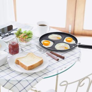 Supkiir Egg Frying Pan, Aluminum Circle Heart 4-Cup Egg Procher, Non Stick Egg Cooker for frying eggs burgers bacon, with Pastry Brush and Spatula