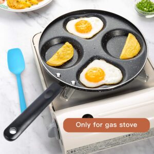 Supkiir Egg Frying Pan, Aluminum Circle Heart 4-Cup Egg Procher, Non Stick Egg Cooker for frying eggs burgers bacon, with Pastry Brush and Spatula