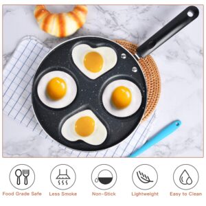 Supkiir Egg Frying Pan, Aluminum Circle Heart 4-Cup Egg Procher, Non Stick Egg Cooker for frying eggs burgers bacon, with Pastry Brush and Spatula