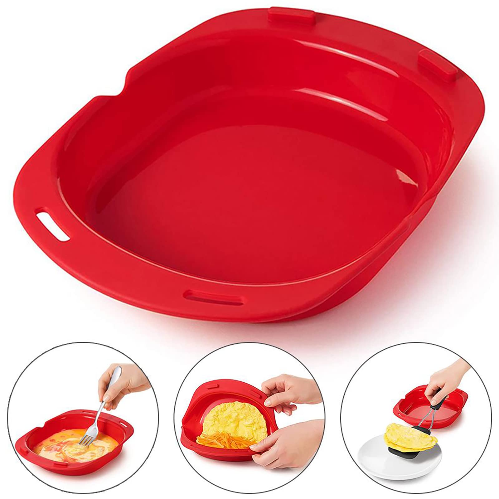 overno Microwave Oven Silicone Omelette Mold Tool Egg Poacher Poaching Baking Tray Egg Roll Maker Cooker Kitchen Cooking Accessories, Red